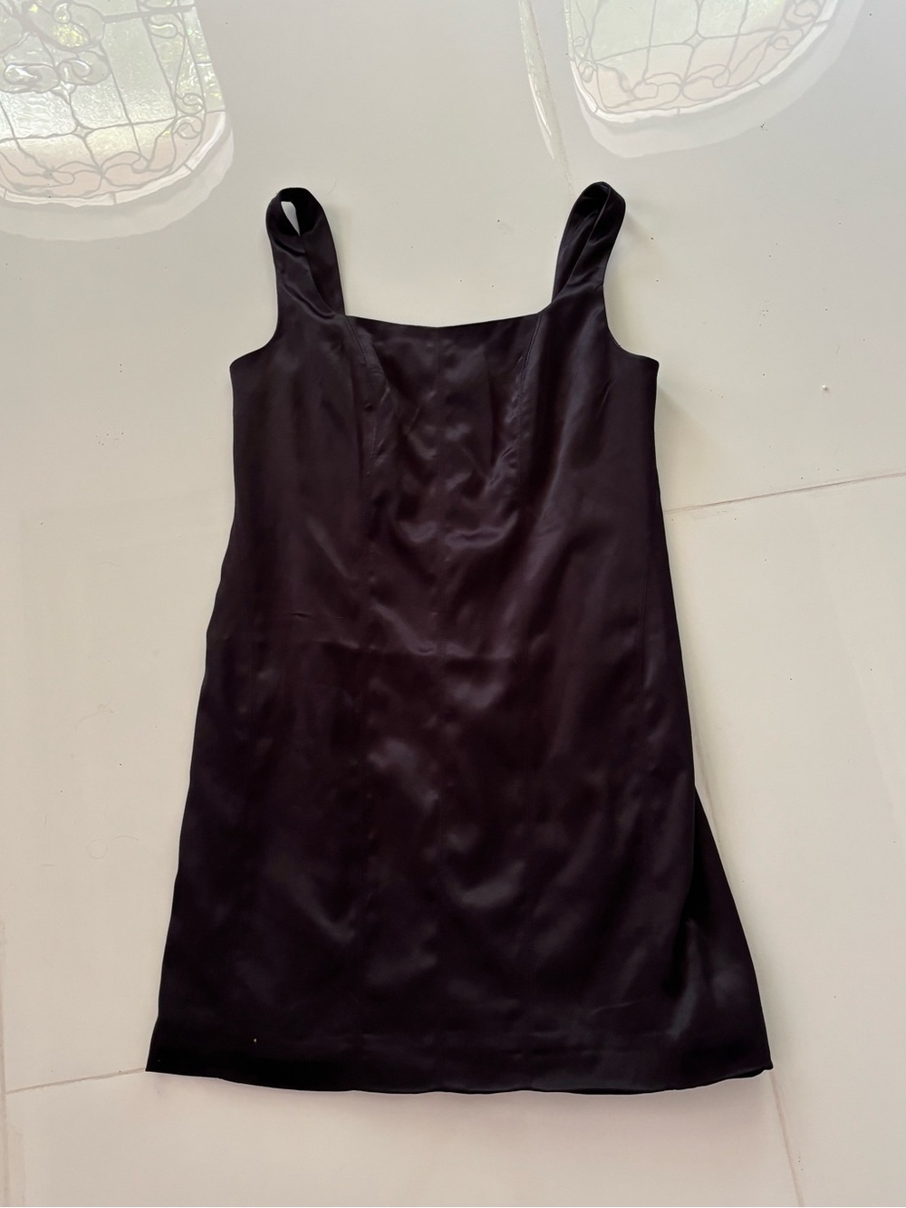 House of Harlow 1960 Black Satin Square-Neck Mini Slip Dress